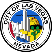 City of Las Vegas, Nevada Seal with a picture of a casino, sun, and cactus.
